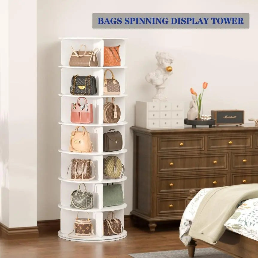 360° Rotating 7-Tier Round Shoe Carousel, Holds 28 Pairs Spinning Shoe Storage for Entryway Hallway