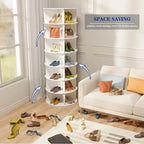 360° Rotating 7-Tier Round Shoe Carousel, Holds 28 Pairs Spinning Shoe Storage for Entryway Hallway