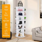 360° Rotating 7-Tier Round Shoe Carousel, Holds 28 Pairs Spinning Shoe Storage for Entryway Hallway