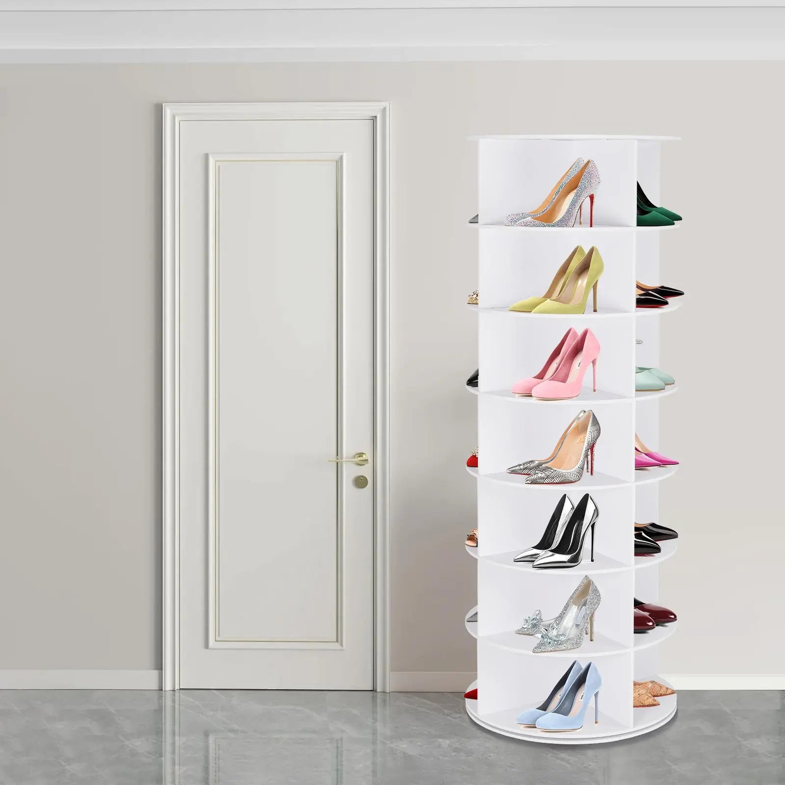 360° Rotating 7-Tier Round Shoe Carousel, Holds 28 Pairs Spinning Shoe Storage for Entryway Hallway