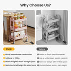 Space Saving 3 Layer Rolling Metal Organizer Rack, Mobile Storage Cart for Home Kitchen Bedroom