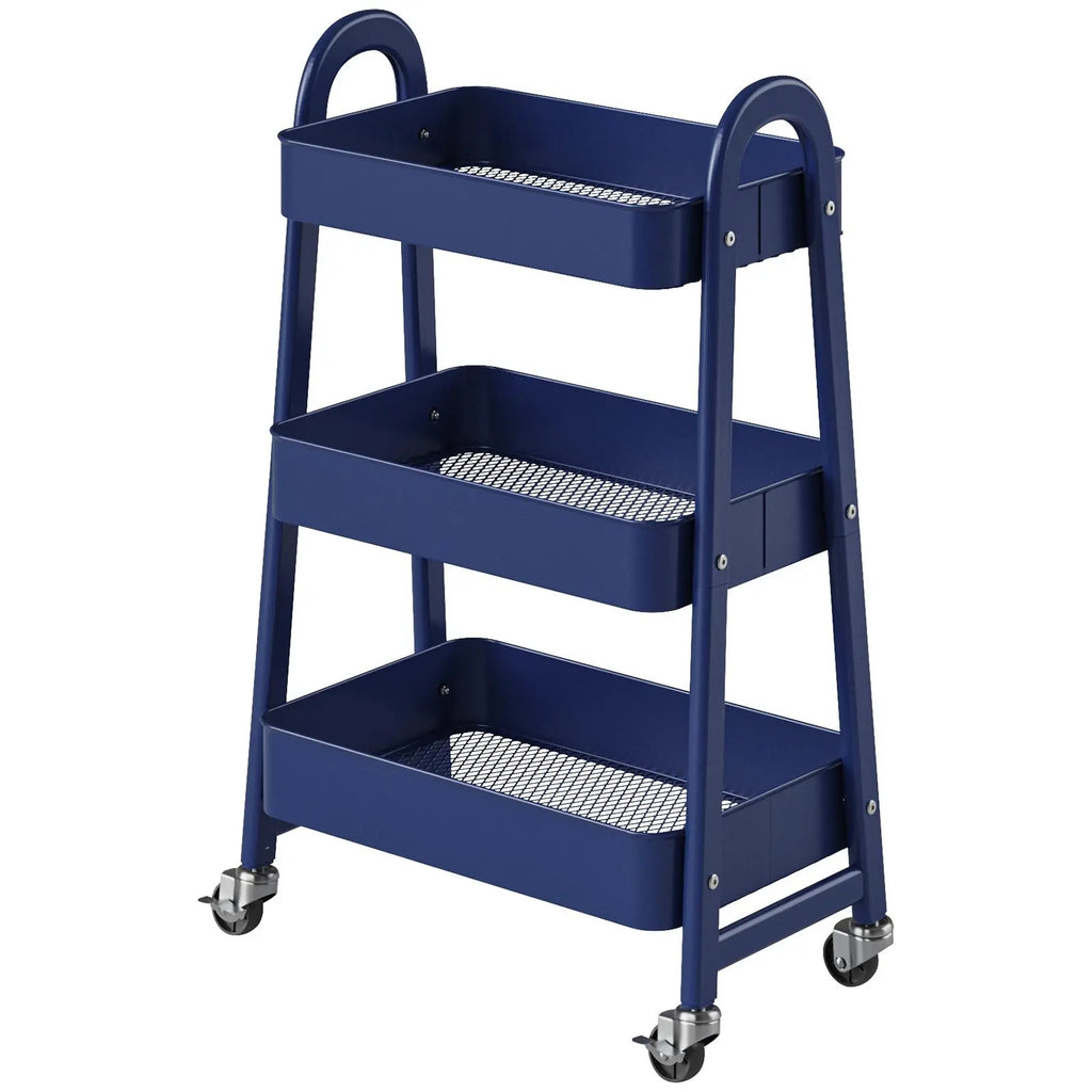 Space Saving 3 Layer Rolling Metal Organizer Rack, Mobile Storage Cart for Home Kitchen Bedroom