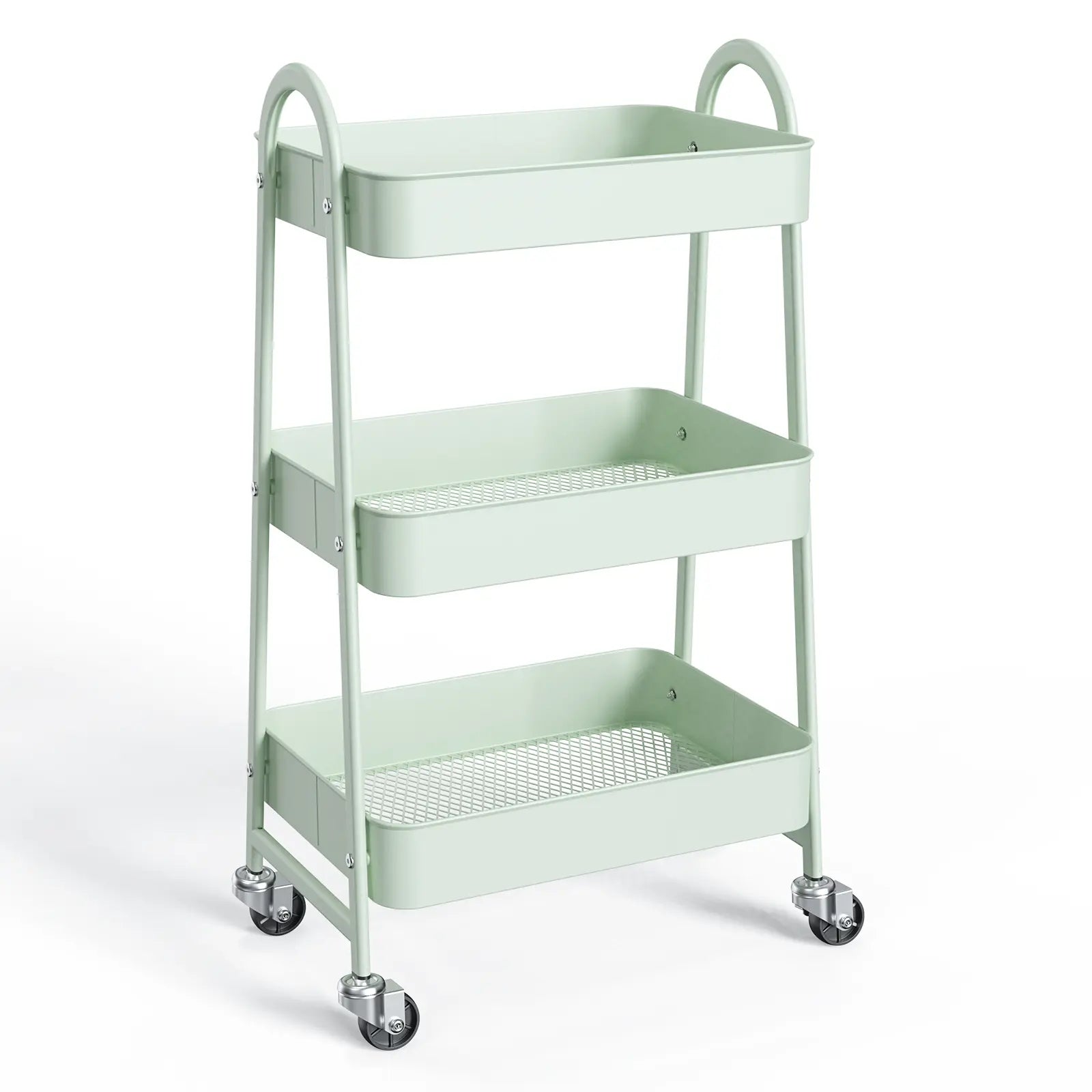 Space Saving 3 Layer Rolling Metal Organizer Rack, Mobile Storage Cart for Home Kitchen Bedroom