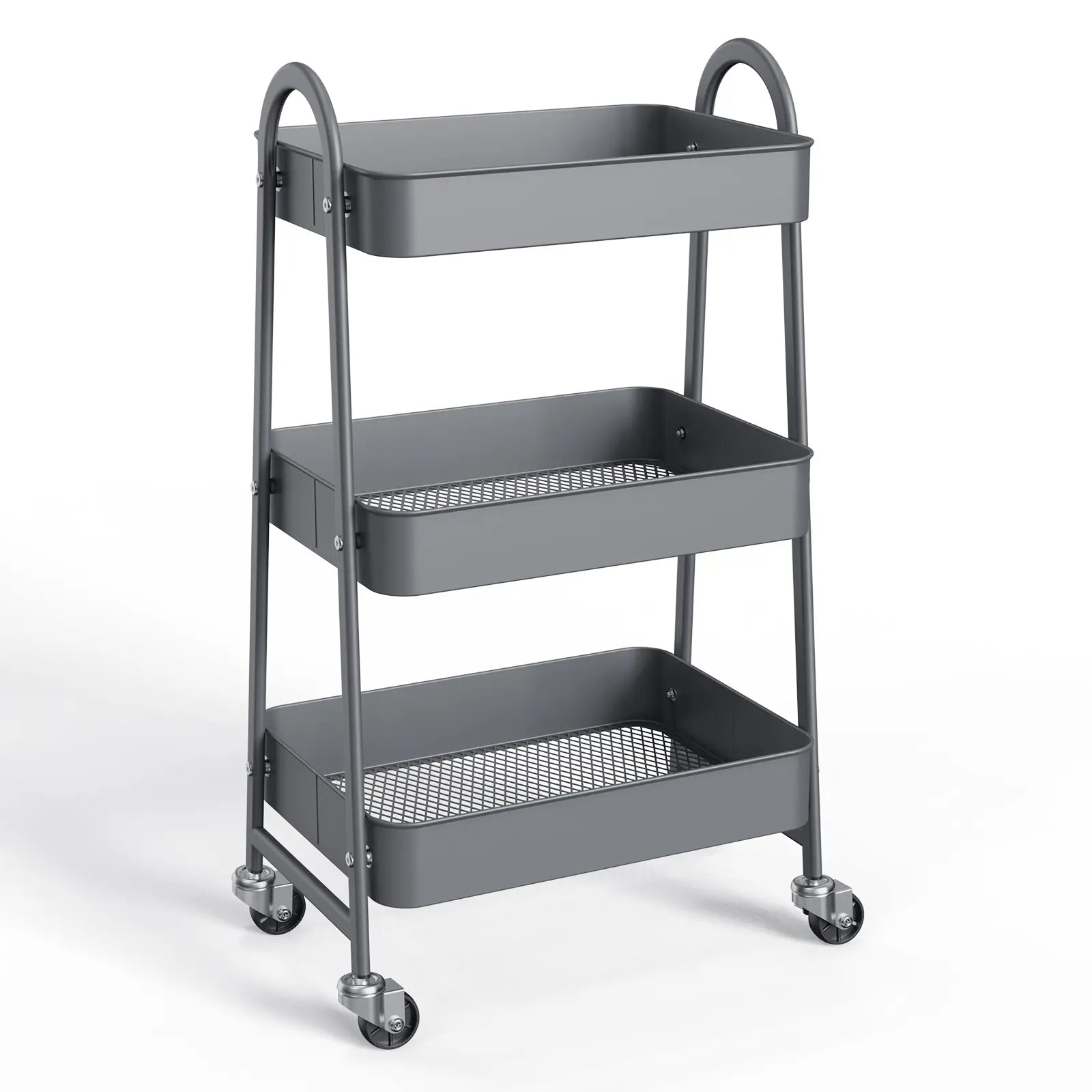 Space Saving 3 Layer Rolling Metal Organizer Rack, Mobile Storage Cart for Home Kitchen Bedroom