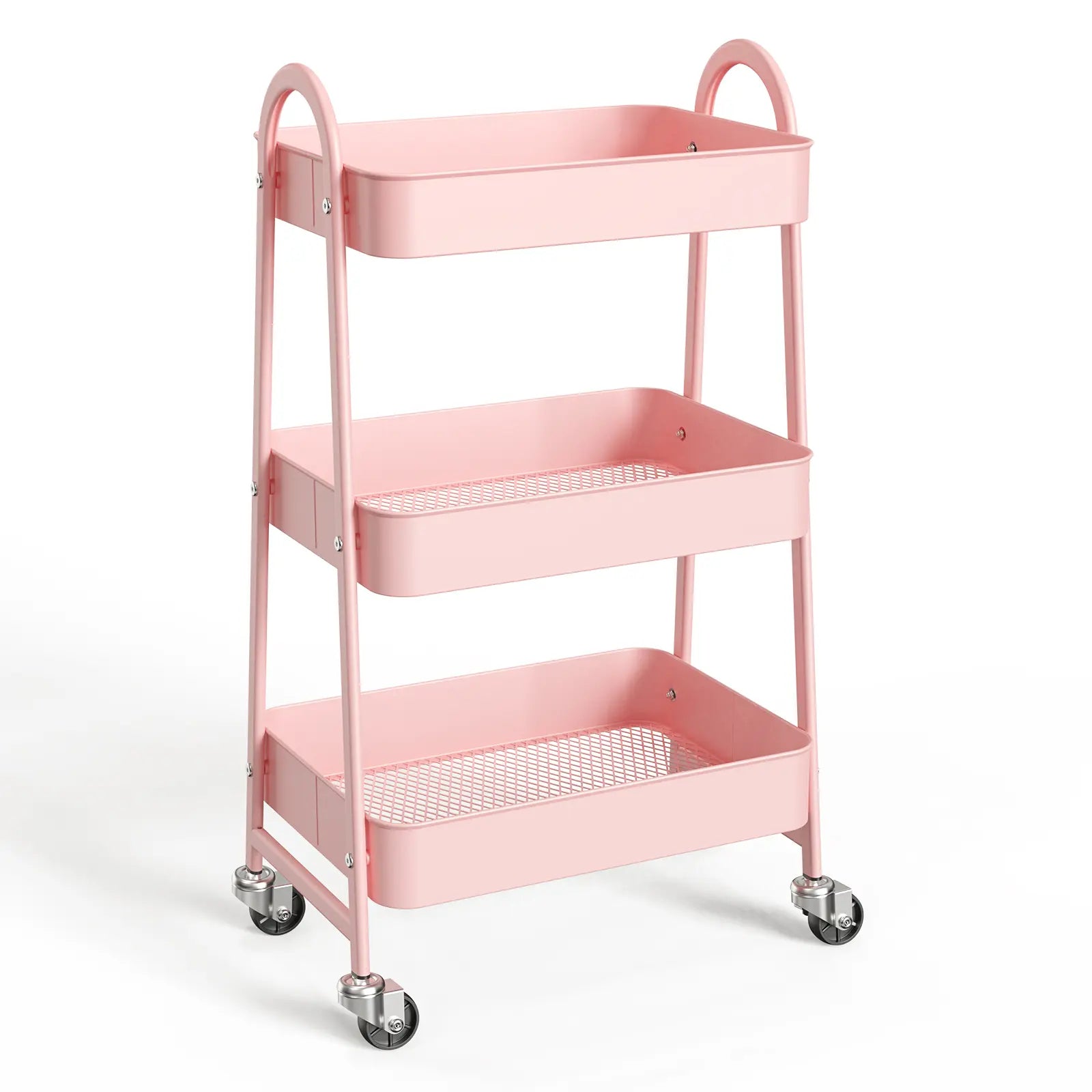 Space Saving 3 Layer Rolling Metal Organizer Rack, Mobile Storage Cart for Home Kitchen Bedroom