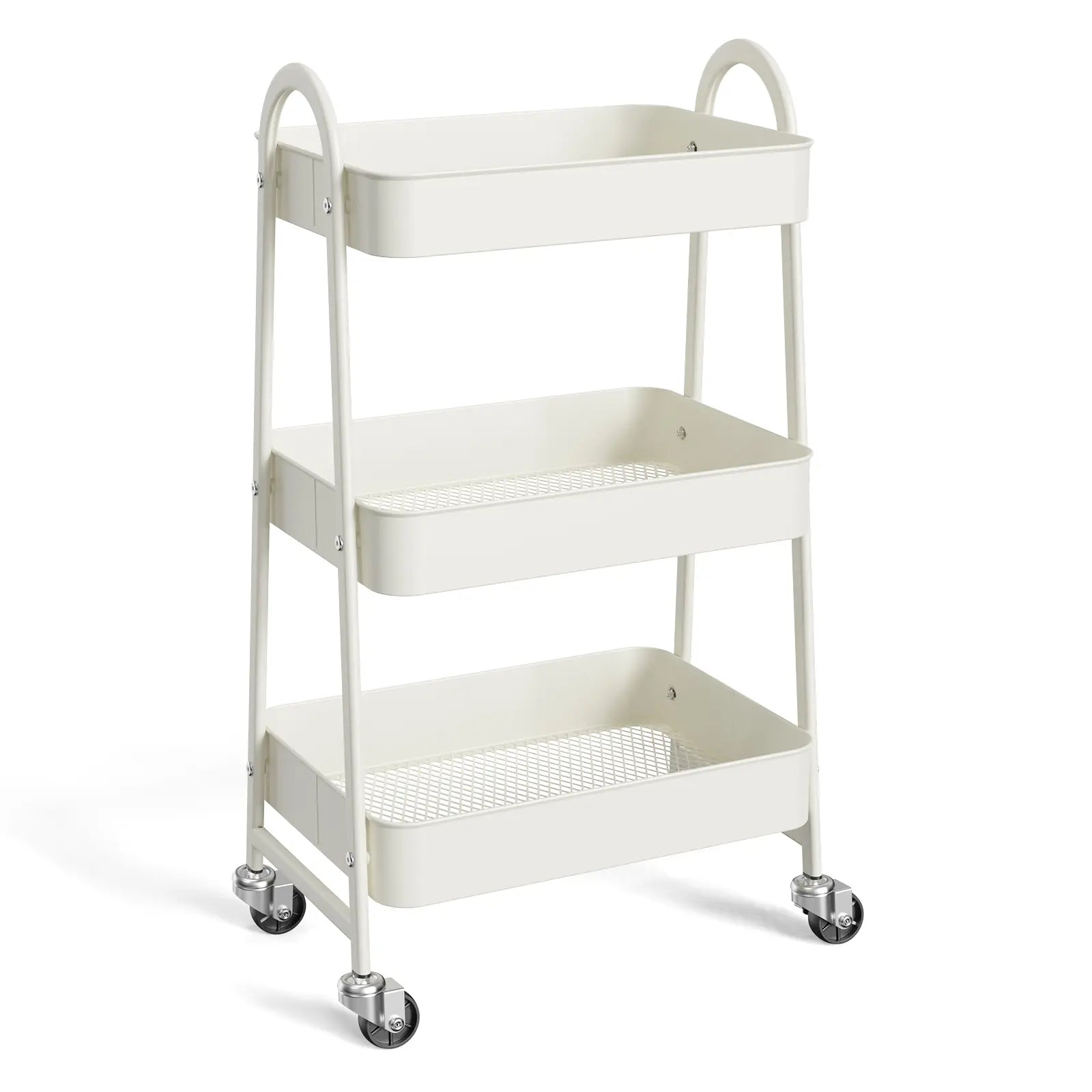 Space Saving 3 Layer Rolling Metal Organizer Rack, Mobile Storage Cart for Home Kitchen Bedroom